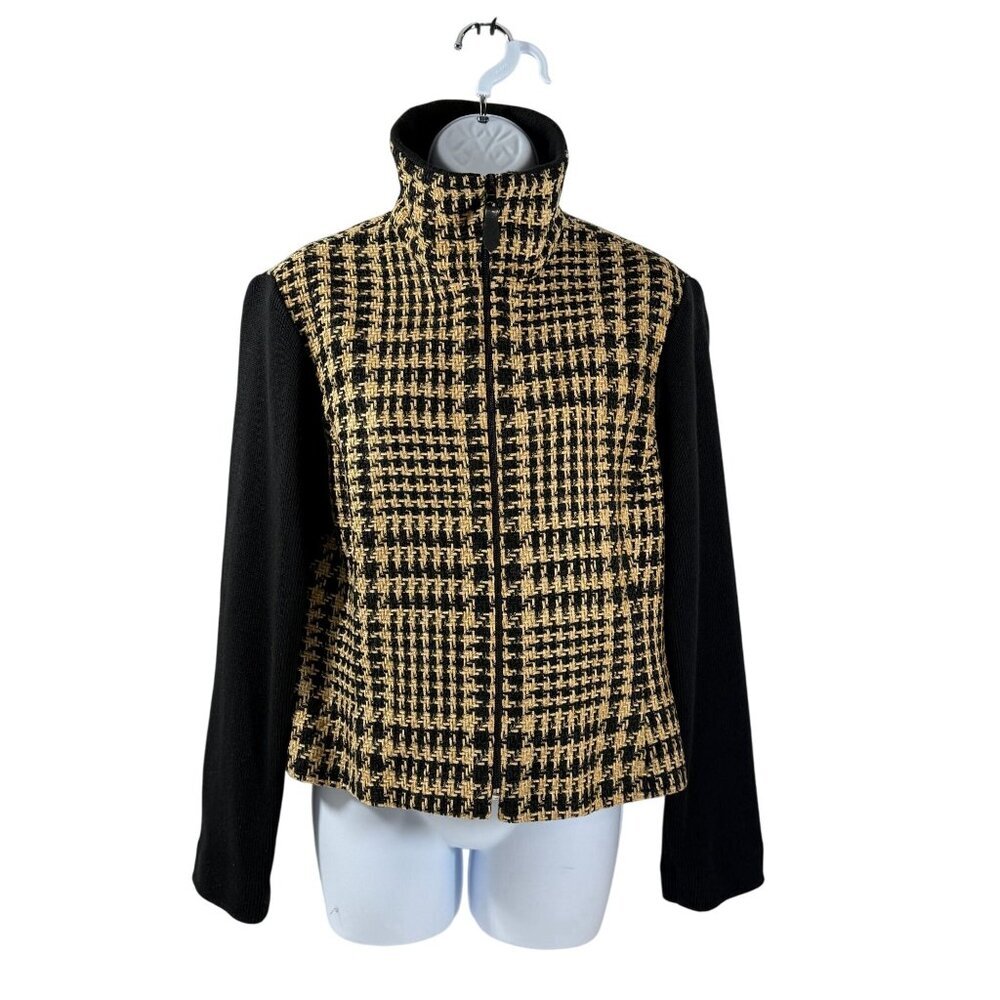 Vintage Emil Rutenburg Womens Houndstooth Cardigan Jacket Black & Camel Size L - Picture 3 of 16